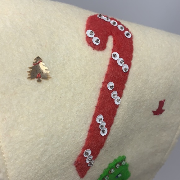 Vintage SCOTT felt Christmas stocking w/drum, rocking horse, candy cane, sequin - Picture 14 of 17